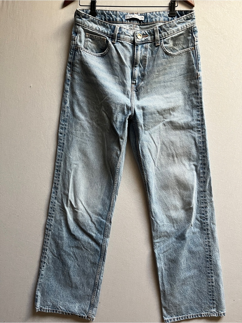Zara Light Blue Denim Jeans Brown Contrast Topstitch 8 - 31"